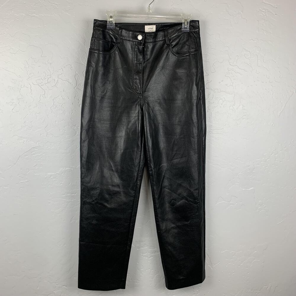 Wilfred Pants Womens 10 Black Faux Leather High Rise Straight Leg Vegan Trousers